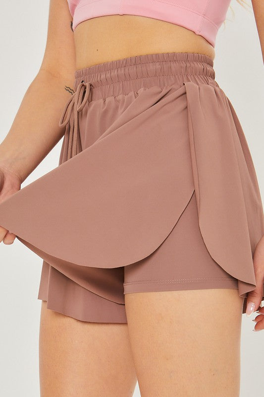 Work It Activewear Two In One Drawstring Flutter Shorts