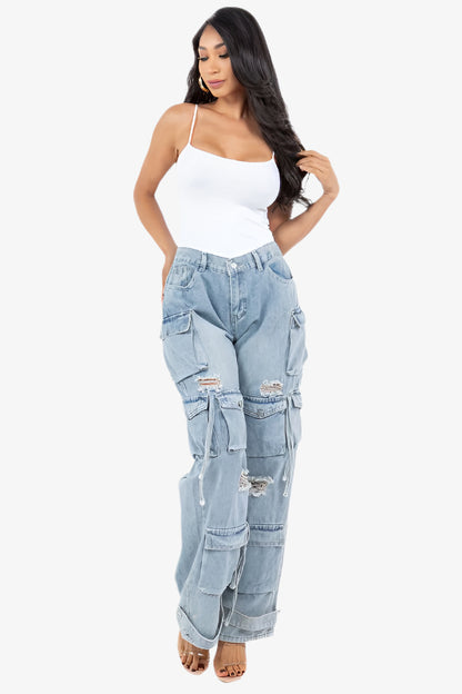 Judy Mid Rise Loose Fit Cargo Jeans