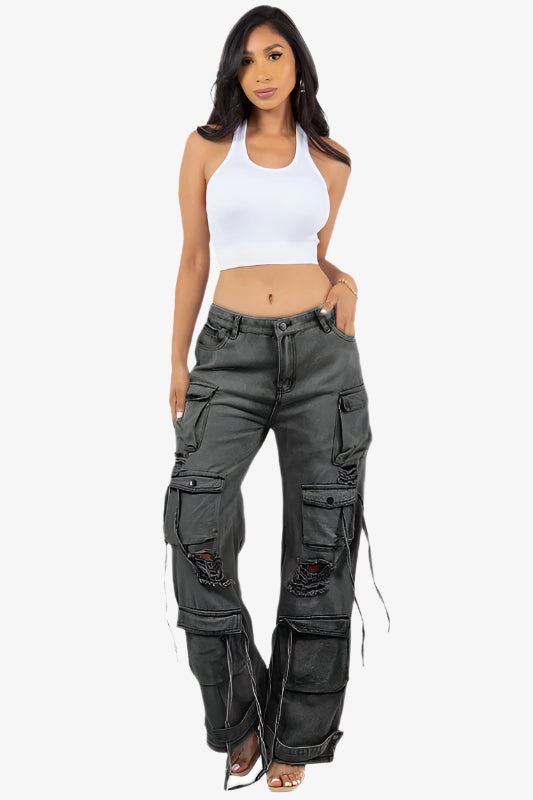 Judy Mid Rise Loose Fit Cargo Jeans