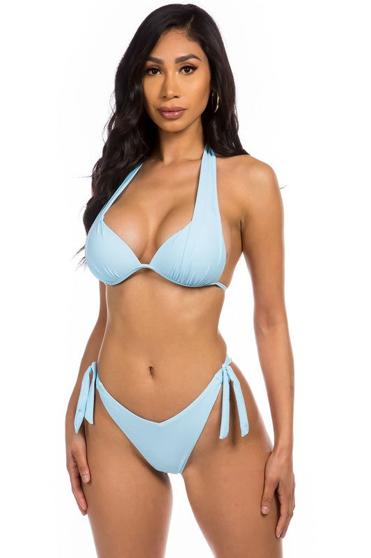 Beverly Halter Neck V Front Two Piece Bikini Set