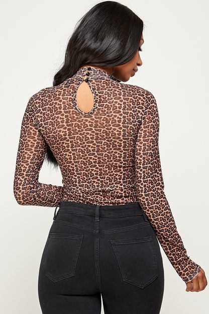 Morgan Faux Fur Trim Leopard Print Bodysuit