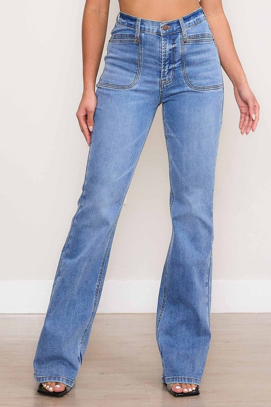 Sade Square Pocket Front High Rise Bootcut Jeans