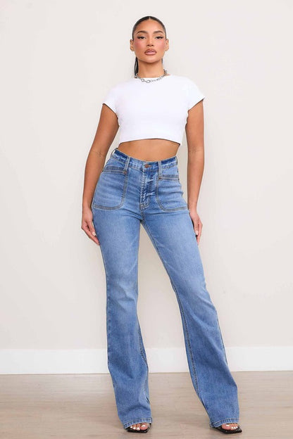 Sade Square Pocket Front High Rise Bootcut Jeans