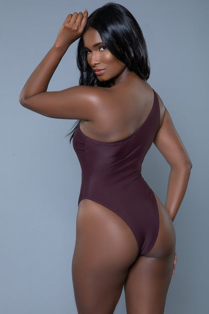 Espresso Cut Out Front Asymmetrical One Piece Swimsuit