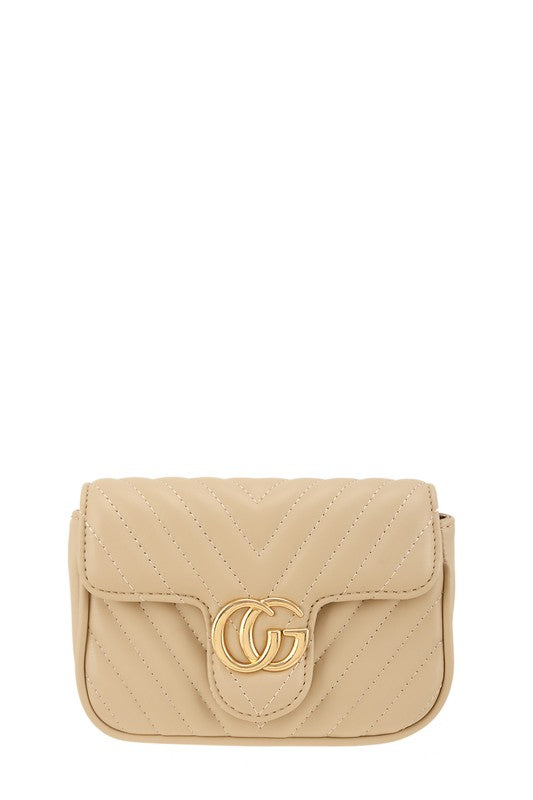 Saraji Golden Buckle Decor Chevron Crossbody Bag