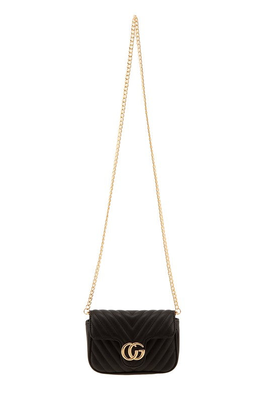 Saraji Golden Buckle Decor Chevron Crossbody Bag