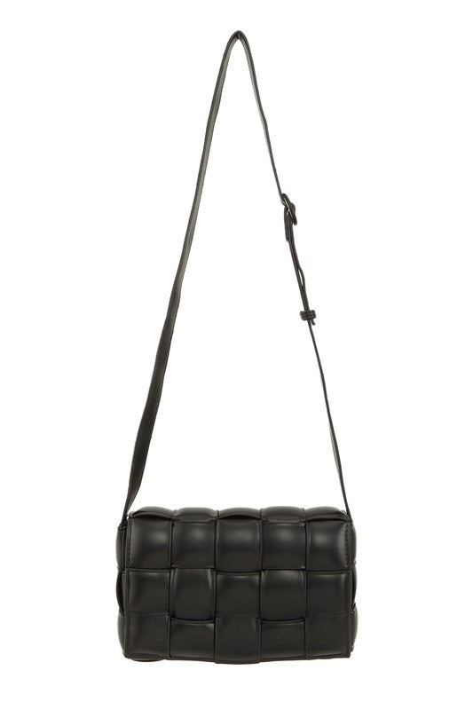 Paige Square Woven Vegan Leather Crossbody Bag