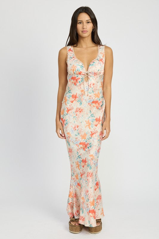 Georgia Floral Print Mermaid Hem Satin Maxi Dress