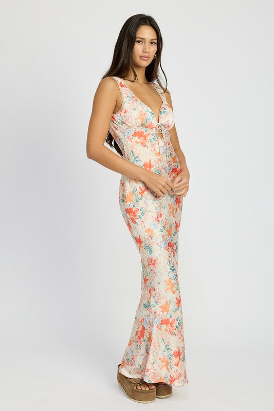 Georgia Floral Print Mermaid Hem Satin Maxi Dress