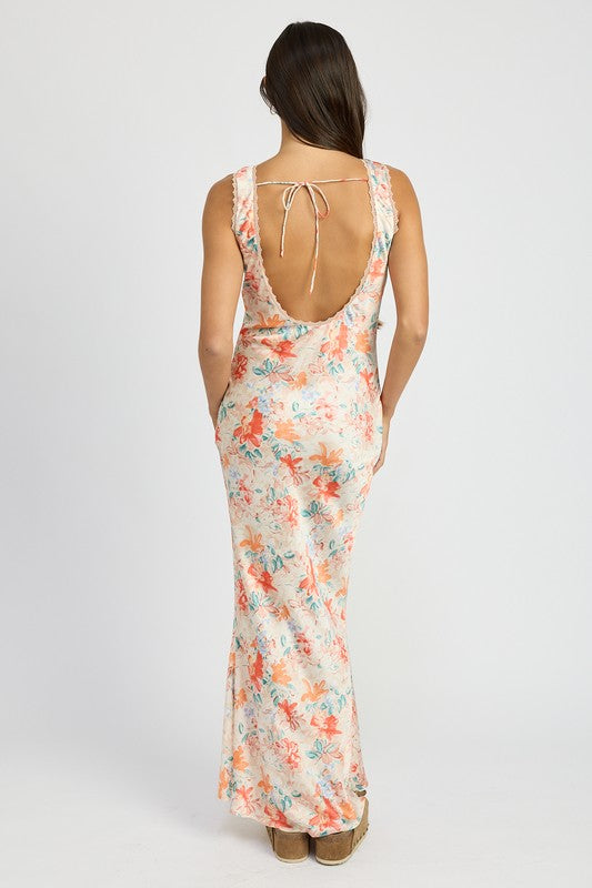 Georgia Floral Print Mermaid Hem Satin Maxi Dress