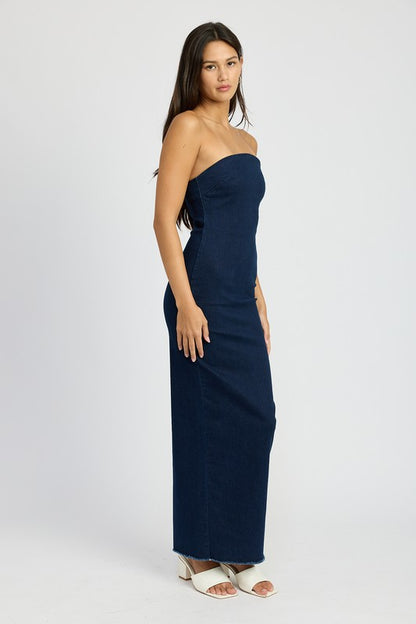 Ivy Bodycon Tube Strapless Denim Dress