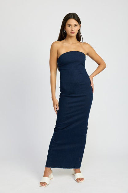 Ivy Bodycon Tube Strapless Denim Dress