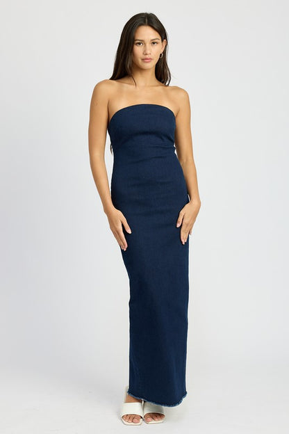 Ivy Bodycon Tube Strapless Denim Dress