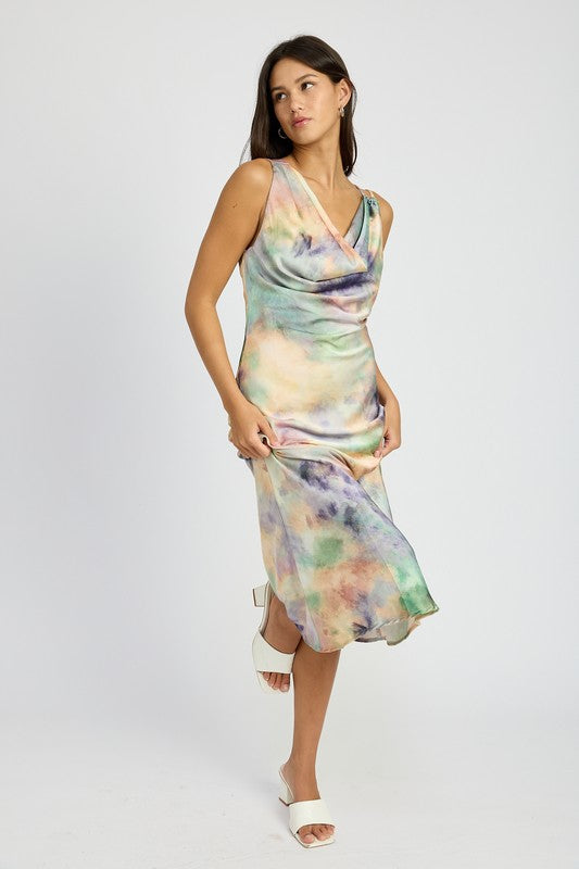 Giselle Cowl Neck Bias Cut Satin Maxi Dress