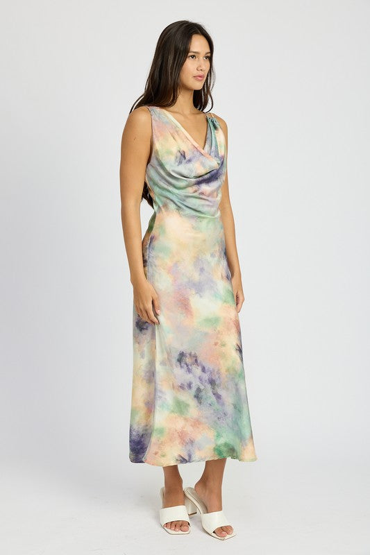 Giselle Cowl Neck Bias Cut Satin Maxi Dress