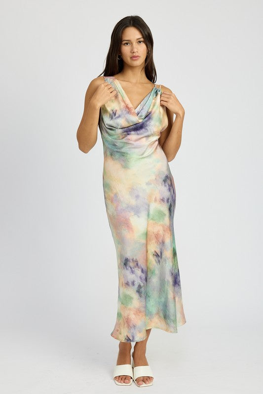 Giselle Cowl Neck Bias Cut Satin Maxi Dress