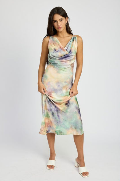 Giselle Cowl Neck Bias Cut Satin Maxi Dress