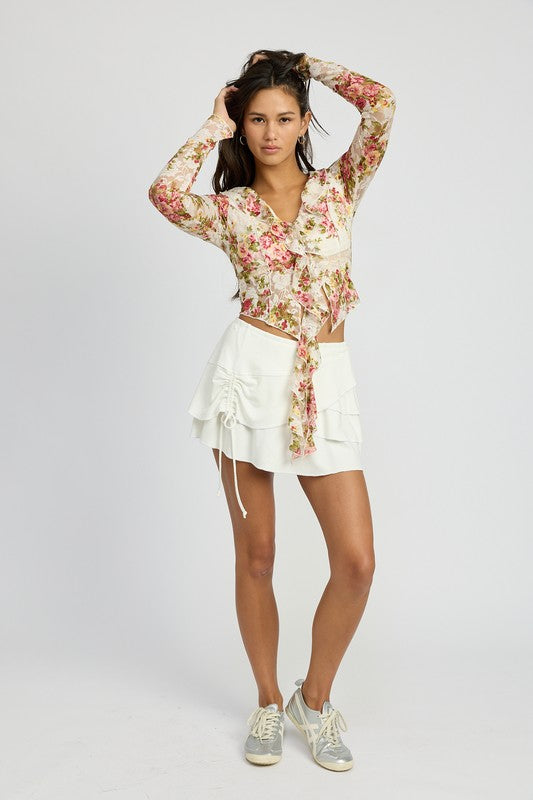 Juliette Floral Print Long Sleeve Lace Blouse Top