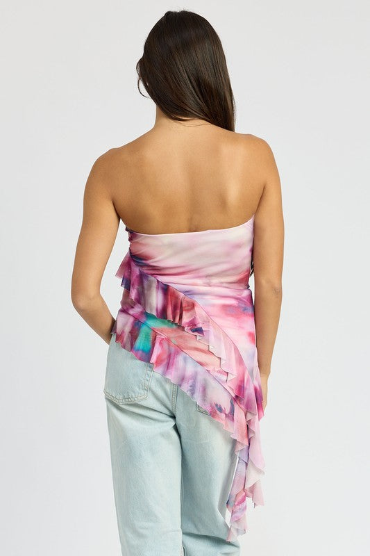 Remi Asymmetrical Ruffle Hem Strapless Tube Top