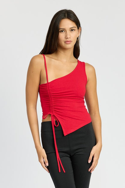 Rochelle One Shoulder Asymmetrical Ruched Front Cami Crop Top