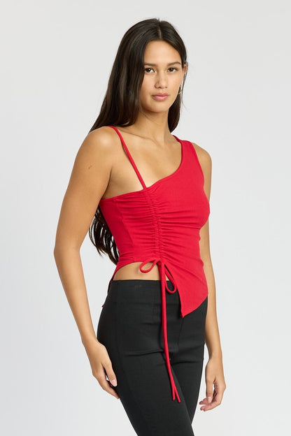 Rochelle One Shoulder Asymmetrical Ruched Front Cami Crop Top