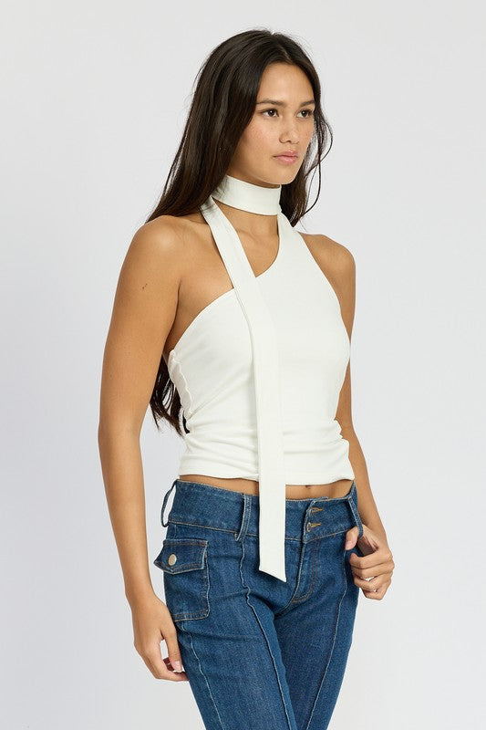 Luna One Shoulder Asymmetric Scarf Detail Top