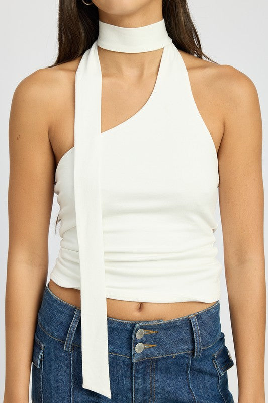 Luna One Shoulder Asymmetric Scarf Detail Top