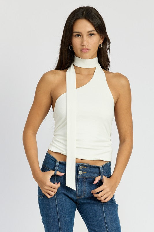 Luna One Shoulder Asymmetric Scarf Detail Top