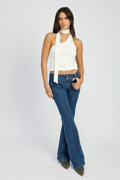 Luna One Shoulder Asymmetric Scarf Detail Top