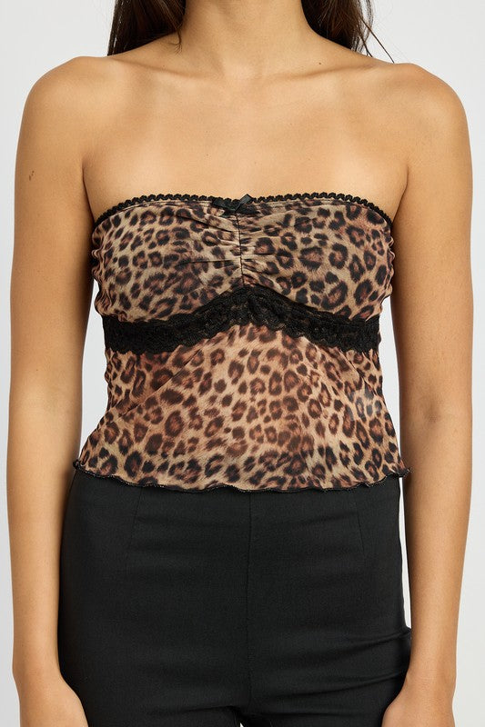 Wild Candy Bow Detail Leopard Print Tube Top