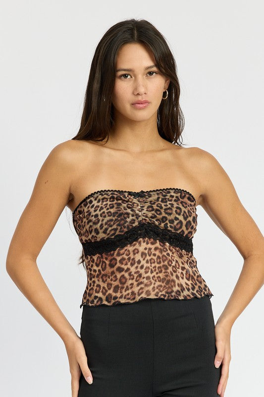 Wild Candy Bow Detail Leopard Print Tube Top