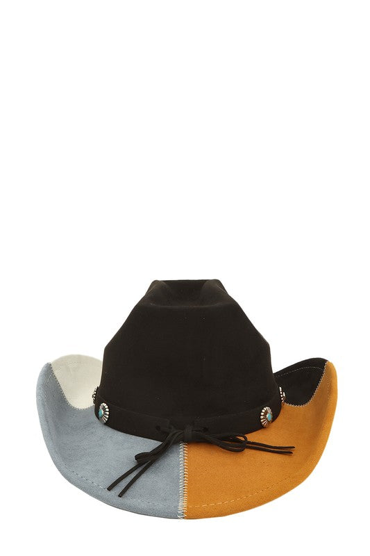 Sunflowers Color Block Suede Cowboy Hat