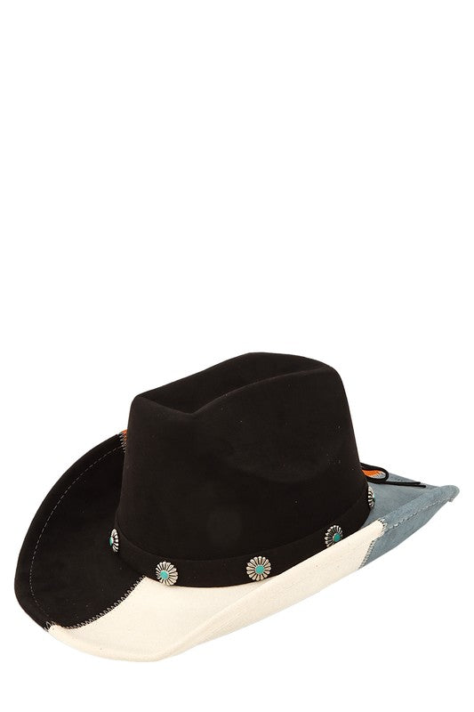 Sunflowers Color Block Suede Cowboy Hat