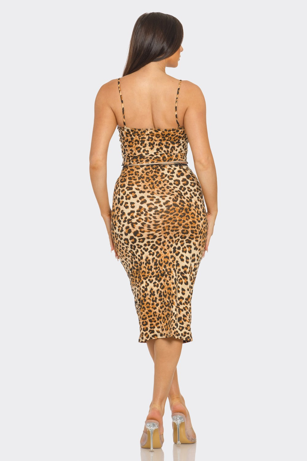 Sofia Cheetah Print Bow Ribbon Detail Cami Top &amp; Skirt Set