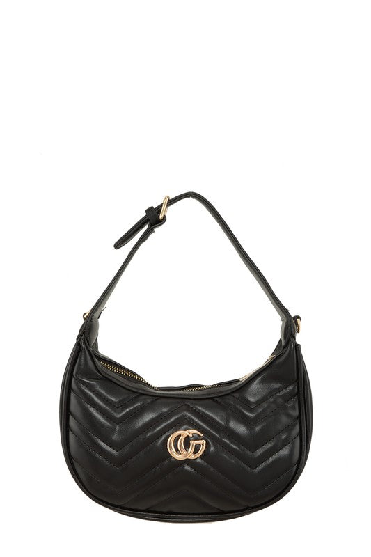 Mara Gold CG Buckle Quilted Chevron Shoulder Bag