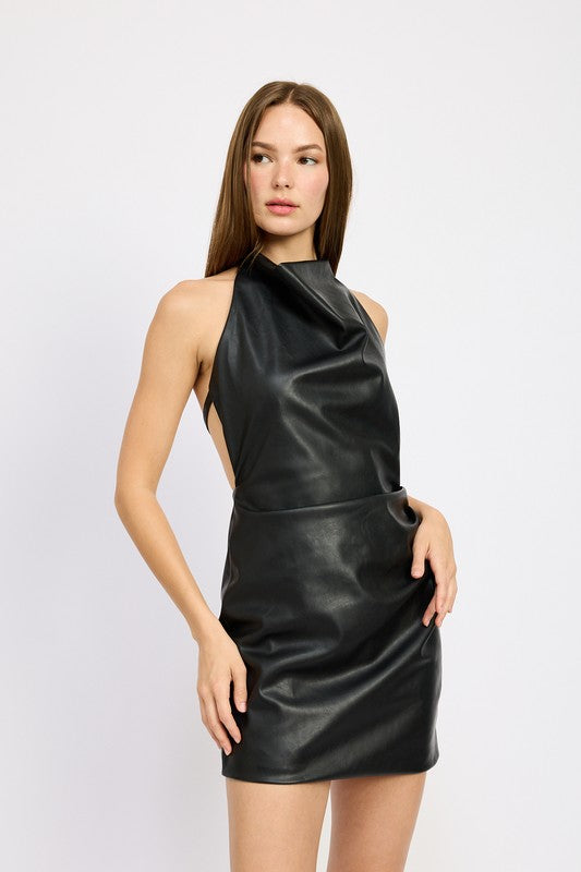 Nikita Open Back Faux Leather Mini Dress