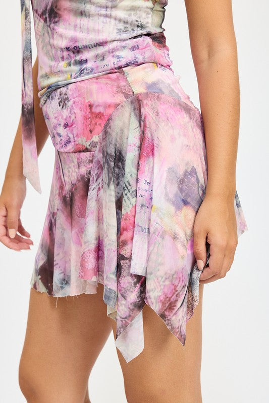 Verona Asymmetric Layered Hem Printed Mini Skirt