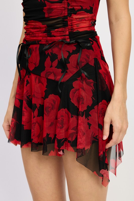 Verona Asymmetric Layered Hem Printed Mini Skirt