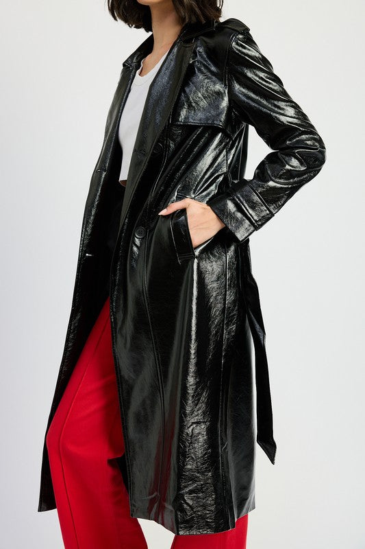 Viktoria Faux Leather Double Breasted Trench Coat