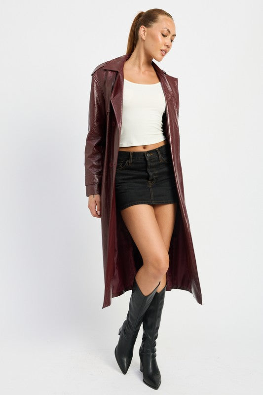 Viktoria Faux Leather Double Breasted Trench Coat