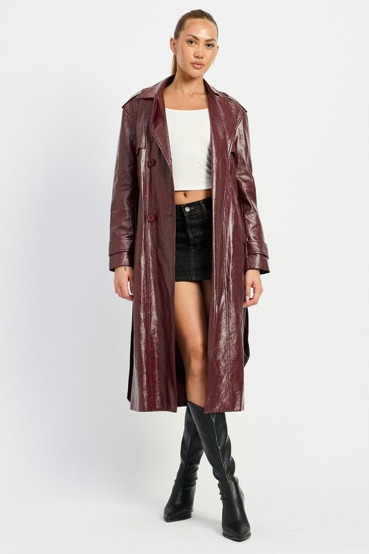 Viktoria Faux Leather Double Breasted Trench Coat