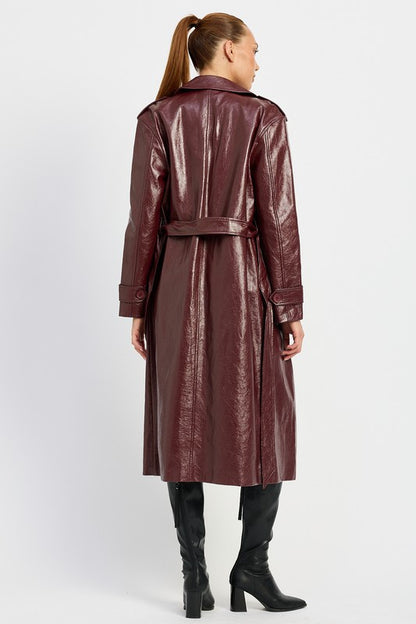 Viktoria Faux Leather Double Breasted Trench Coat