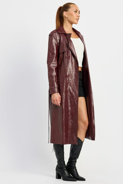 Viktoria Faux Leather Double Breasted Trench Coat