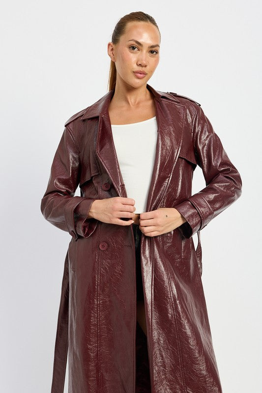 Viktoria Faux Leather Double Breasted Trench Coat