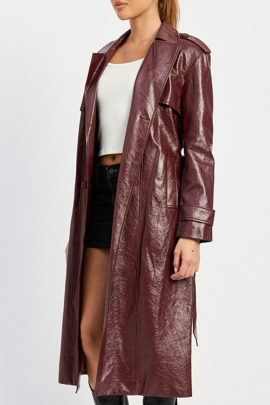 Viktoria Faux Leather Double Breasted Trench Coat