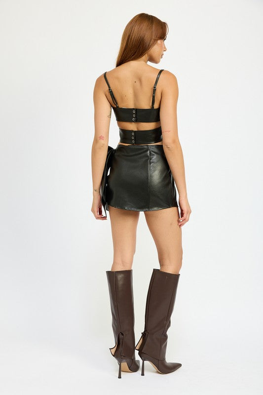 Nokia Faux Leather Wrap Front Crop Top