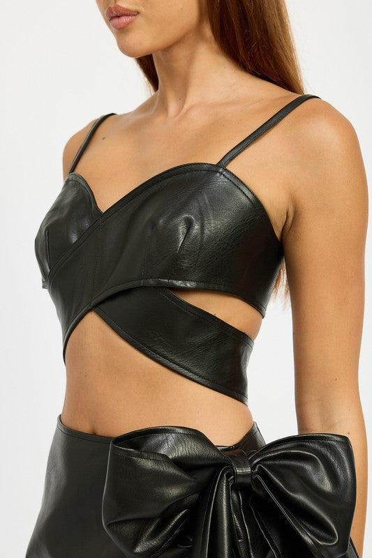 Nokia Faux Leather Wrap Front Crop Top