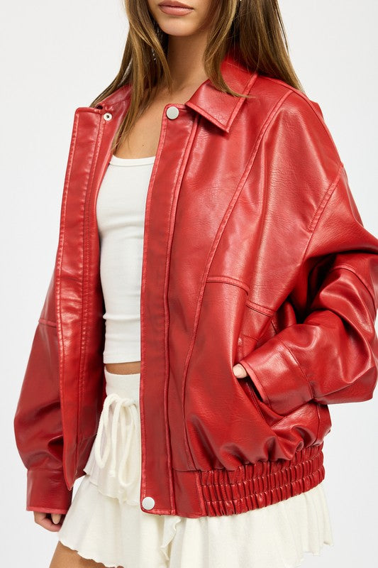 Akira Vintage Oversized Vegan Leather Bomber Jacket