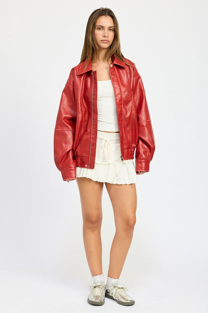 Akira Vintage Oversized Vegan Leather Bomber Jacket