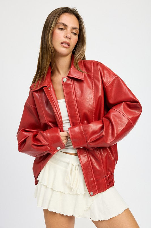 Akira Vintage Oversized Vegan Leather Bomber Jacket